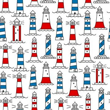 Lighthouse and beacon seamless pattern background Stock Illustration