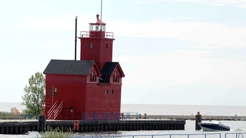 Lighthouse and Boat Stock Footage 85571866