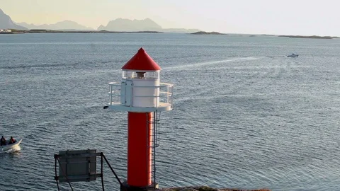 Lighthouse and boat Stock Footage 130084285