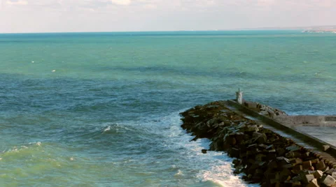 Lighthouse and breakwater Stock Footage 55206802