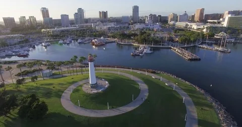 Lighthouse and city backdrop Stock Footage 76633783