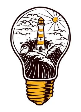 Lighthouse and lamp vector illustration Stock Illustration