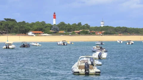Lighthouse and Mimbeau beach of Cap Ferret in Arcachon bay, France Stock Footage 249080029