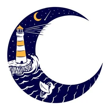 Lighthouse and moon vector illustration Stock Illustration
