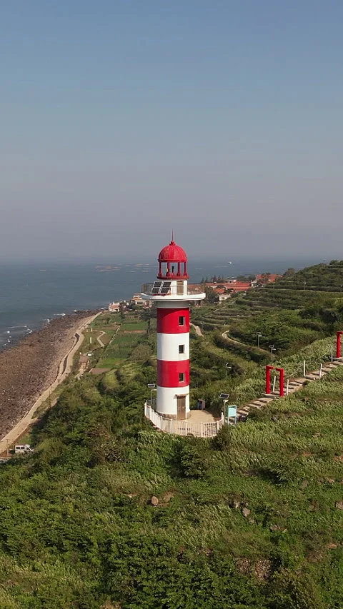 Lighthouse and Open Sea – Drone Panorama Stock Footage 328397249