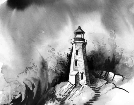 Lighthouse and sea Illustrazione stock