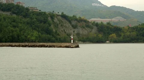 The lighthouse and sea view in the fall Stock Footage 42456815