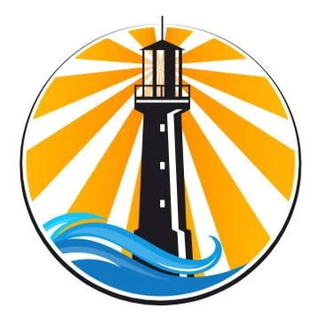 Lighthouse and sea waves Stock Illustration