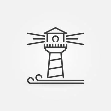 Lighthouse and Sea Waves vector thin line concept icon Stock Illustration