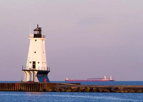 Lighthouse and Ship 写真素材