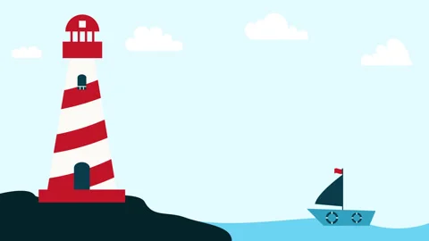 Lighthouse And Small Ship. 4k Animation Stock Footage 283334182