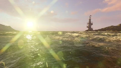 LIGHTHOUSE and sun flares ,calm scene Stock Footage 70792883