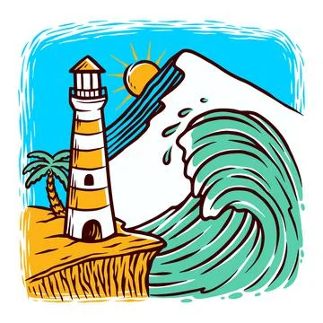 Lighthouse and waves vector illustration Stock Illustration