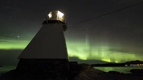 Lighthouse with Aurora Borealis Stock Footage 99620979