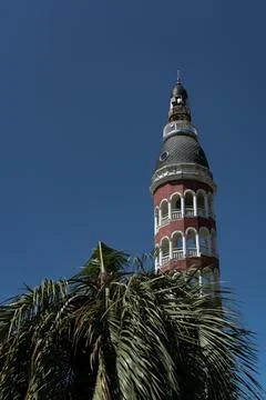 Lighthouse on the background of palm trees and clear sky in Batumi Stock Photos