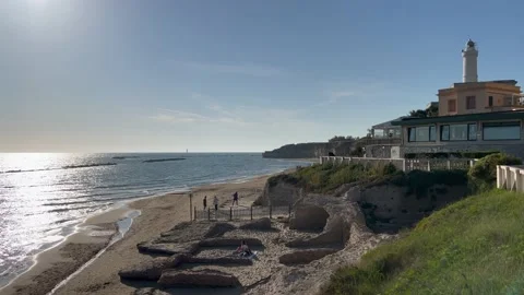 Lighthouse on the beach in Anzio, Italy Stock Footage 195199218