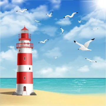 Lighthouse On The Beach Stock Illustration