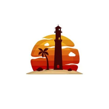 Lighthouse beach island view Illustrazione stock