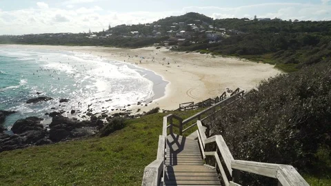 Lighthouse beach seen from the lighthouse in Port Macquarie in the summer, Stock Footage 96113136