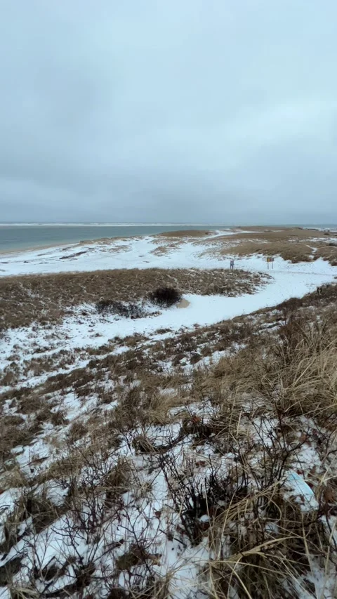 Lighthouse Beach in Winter at Chatham, Cape Cod Vertical Stock Footage 170972999