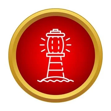 Lighthouse beacon guiding navigation on red icon Stock Illustration
