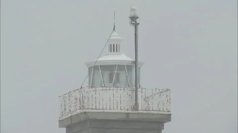 Lighthouse Beacon in Snow Storm Stock Footage 47674739