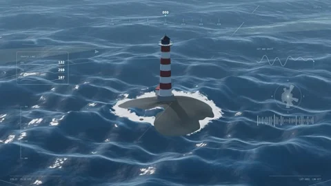Lighthouse beam sweeping over the sea at night aerial cold front cinematic a Stock Footage 343629596