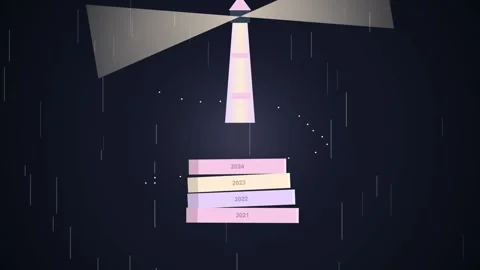 Lighthouse beam sweeps through rain, data bars chart progress, abstract lig.. Stock Footage 348572227