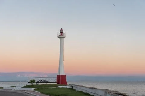 Lighthouse in Belize. Sunset light with Caribbean sea in Background. Caribb.. Stock Photos
