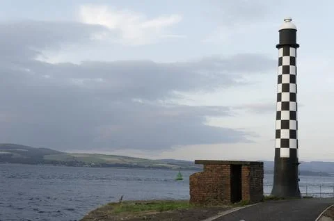 Lighthouse with black and white chequer design at Port Glasgow Stock Photos