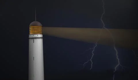 Lighthouse on black with lighting bolt 3d illustration Stock Illustration