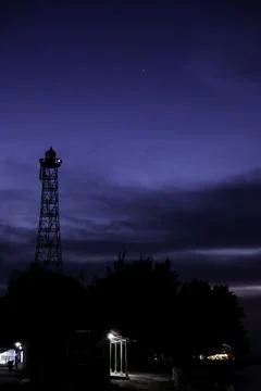 Lighthouse with blue hour background on North Rupat, Riau Stock Photos