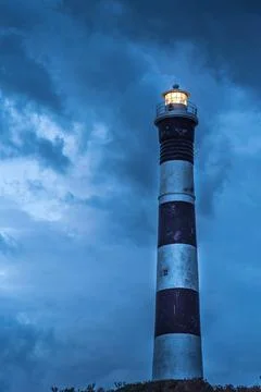 Lighthouse at blue hour in Claromeco, Buenos Aires , Argentina. Vertical Stock Photos