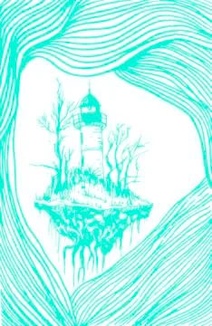 Lighthouse, blue outline, isolated. Stock Illustration