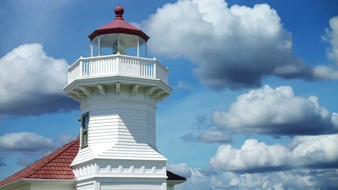 Lighthouse with blue sky and time lapse clouds in background Stock Footage 121532459
