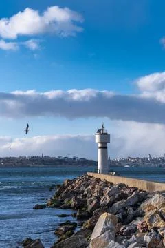 Lighthouse on the breakwater, kadikoy, istanbul, Stock Photos