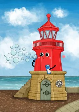 Lighthouse with bubble childish vector and cartoon Stock Illustration