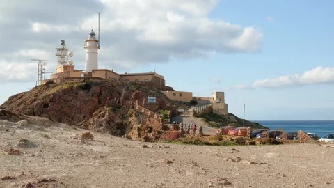 Lighthouse of "Cabo de Gata"  famous cape in Andalusia south of Spain. Stock Footage 121623995