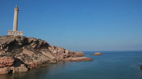 Lighthouse Cabo de Palos, Mediterranean Sea, Southern Spain Stock Footage 44168854