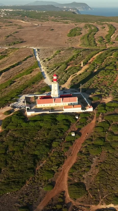 Lighthouse on Cabo Espichel cape Espichel on Atlantic ocean Stock-Footage 344583300