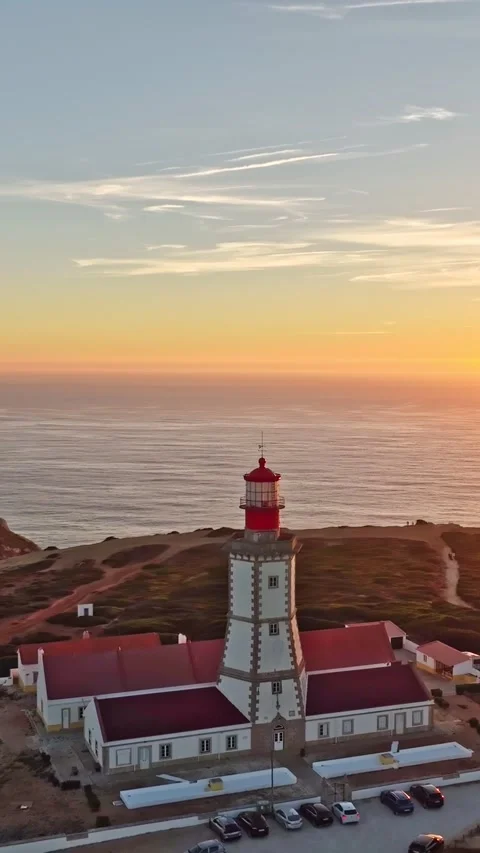Lighthouse on Cabo Espichel cape Espichel on Atlantic ocean Stock-Footage 344584749