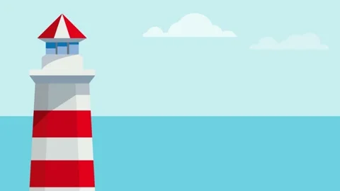 Lighthouse on calm sea, summer background. Animated illustration with copy sp Stock Footage 171401295