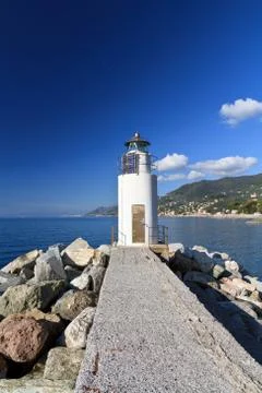 Lighthouse in camogli Stock Photos