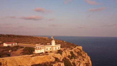 Lighthouse, Cap Blanc Sea Cliffs, Mallorca Majorca Spain — Drone Aerial 4K Stock Footage 315369941