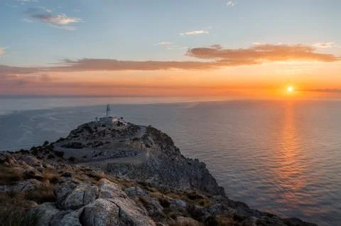 Lighthouse at Cap de Formentor on Mallorca at the sunrise Stock Photos