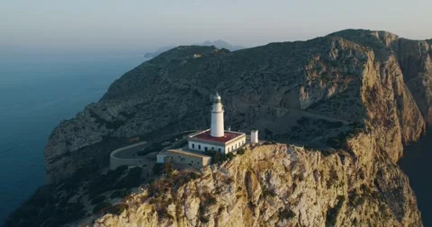 Lighthouse at Cap Formentor Mallorca during dramatic sunset 스톡 동영상 333646363