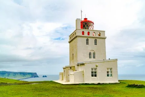 Lighthouse at the cape Dyrholaey Stock Photos