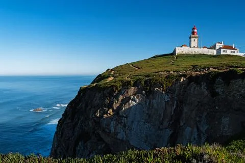 Lighthouse on the cape Roca Stock Photos