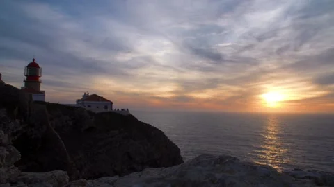 Lighthouse Cape St Vincent sunset Stock Footage 132248681