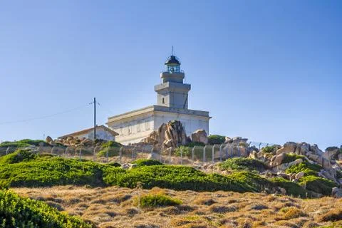 Lighthouse at capo testa, sardinia Stock Photos